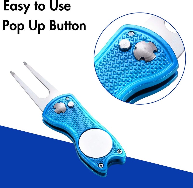 Fpxnb 2 Pack Metal Foldable Golf Divot Tool with Pop-up Button & Magnetic Ball Marker (Pack of 2, Fish Design) - Image 4